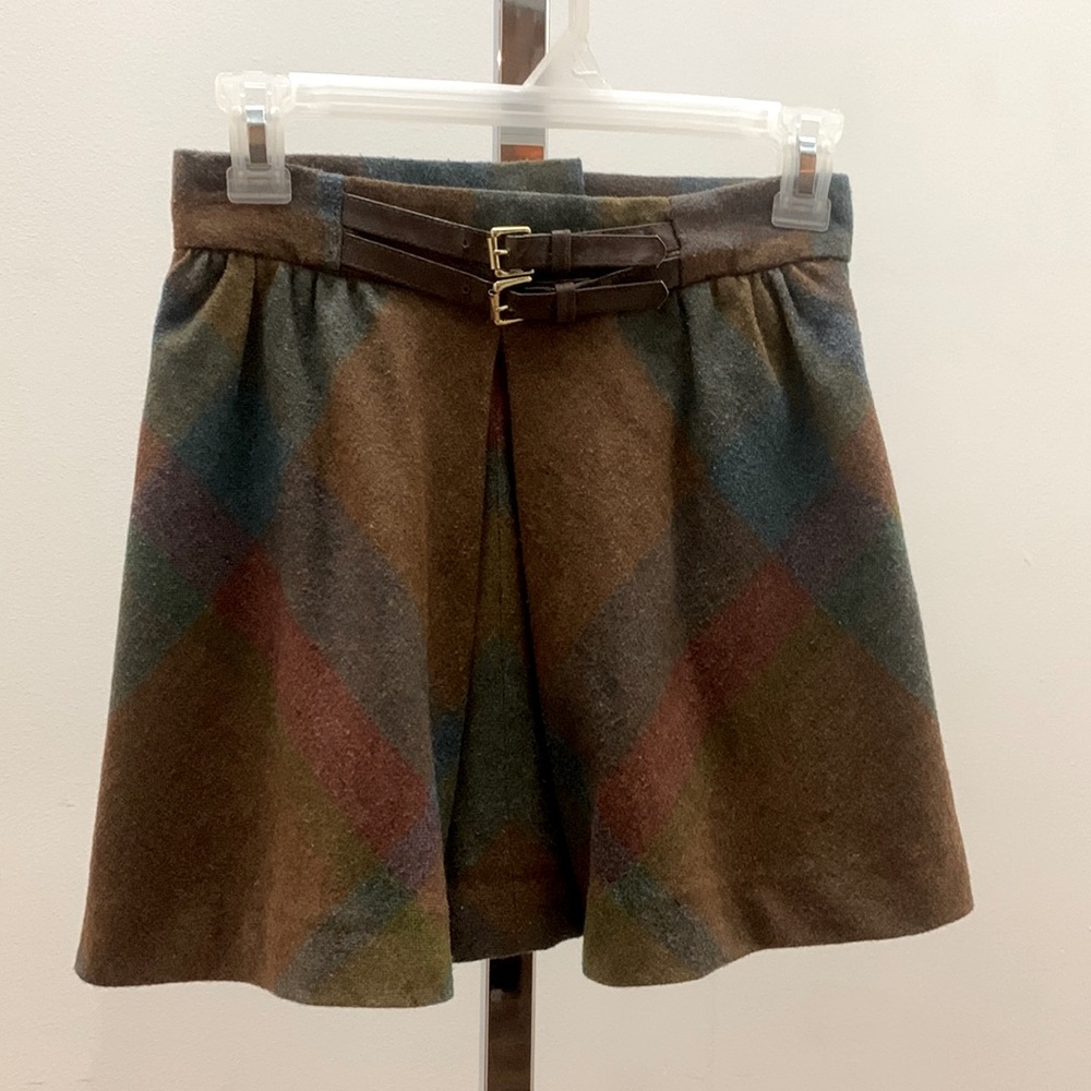 Vintage wool mini skirt in muted tweedy plaid